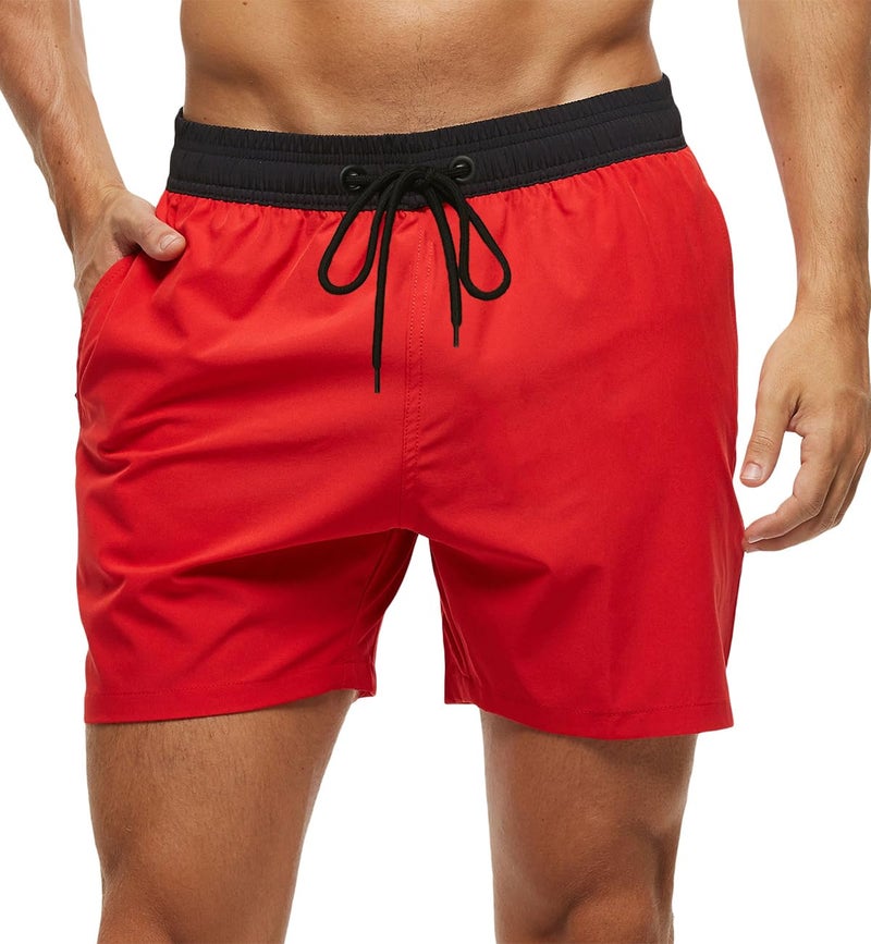Tyhengta Mens Swim Trunks Quick Dry Stretch Shorts with Zipper Pockets and Mesh Lining Red 34 - Image 1